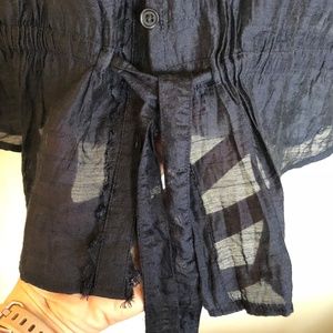 LOFT Dark Blue Ruffle Sheer Blouse SZ XS Women's